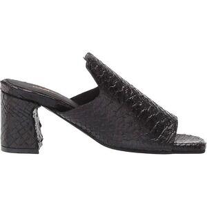 KAANAS Square Toe Black Snake Embossed Block Heel Slip On Mules Shoes 8